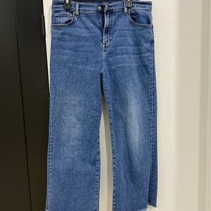 7 For All Mankind Cropped Frayed-Edge dark wash jeans, size 32